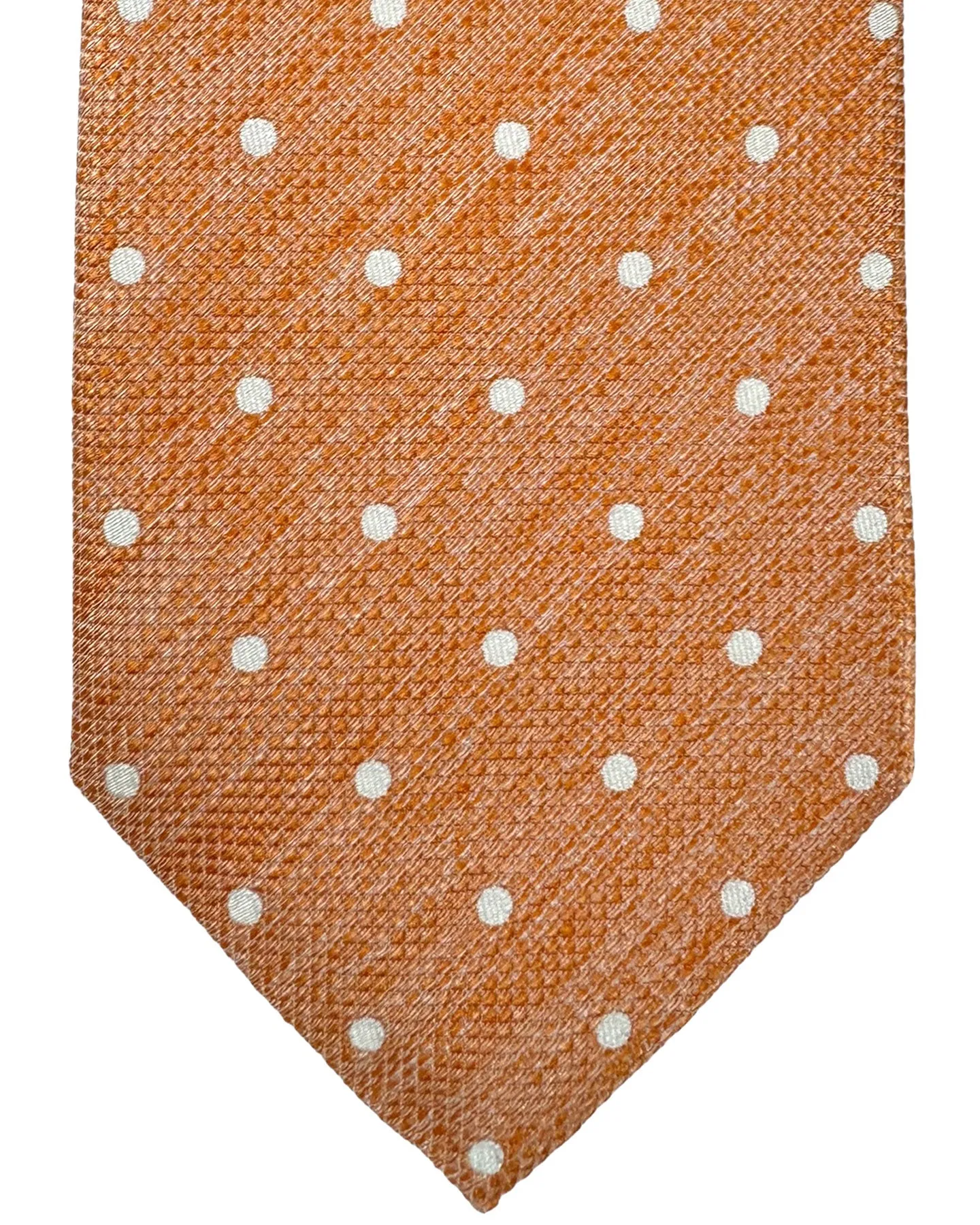 Cesare Attolini Silk Tie Peach Silver Dots SALE