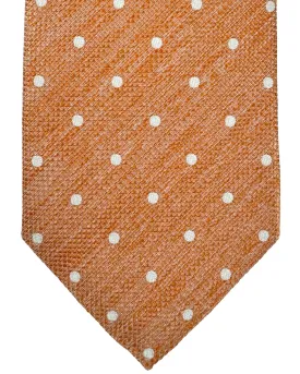 Cesare Attolini Silk Tie Peach Silver Dots SALE