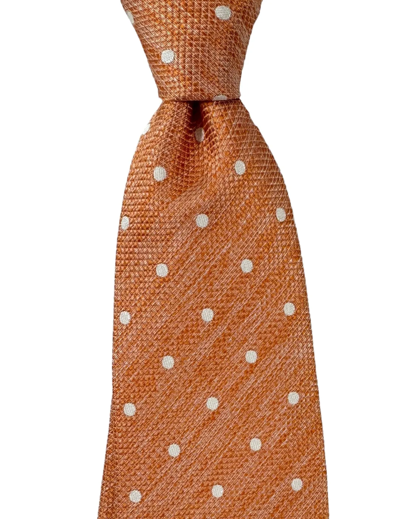 Cesare Attolini Silk Tie Peach Silver Dots SALE