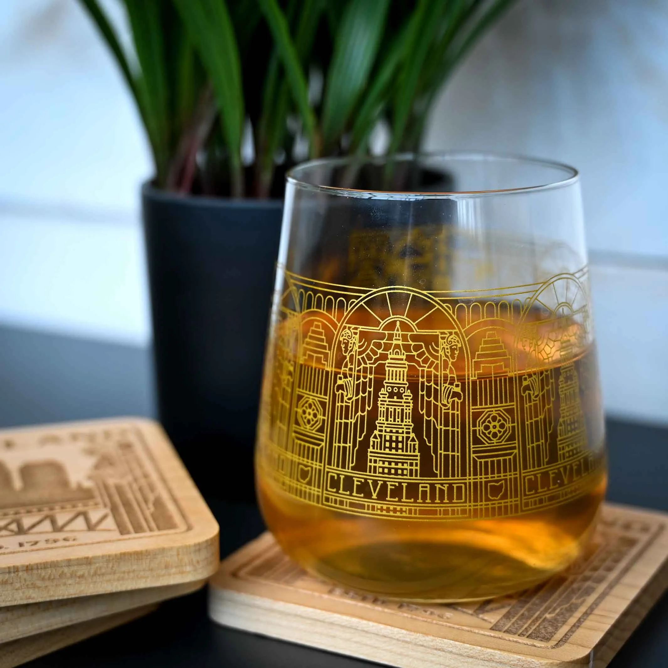 Cleveland Landmarks Stained Glass Wine Glass