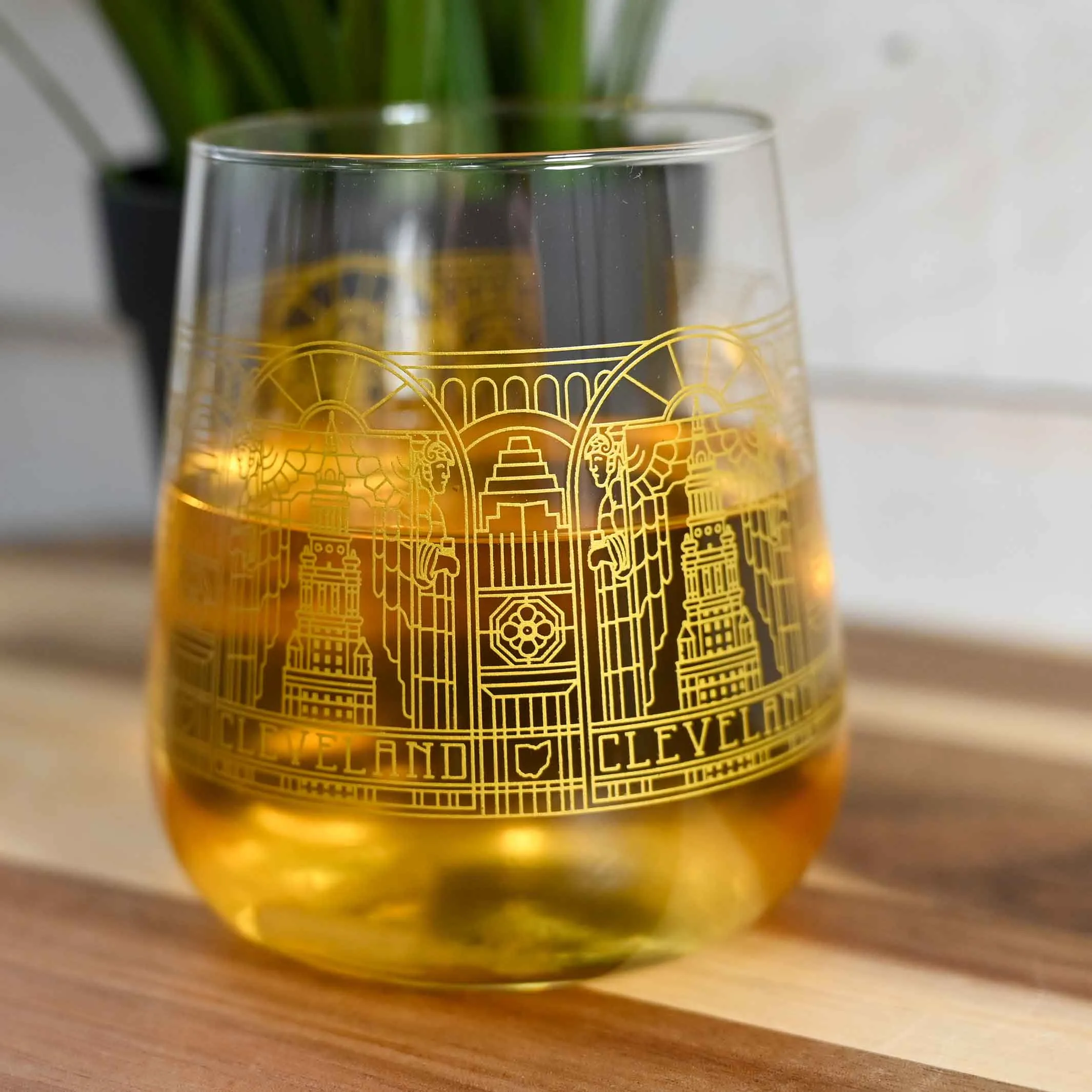 Cleveland Landmarks Stained Glass Wine Glass