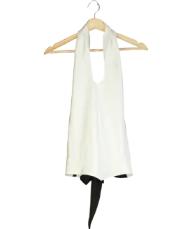 Cloeys White Satin Halterneck With Black Ties UK S
