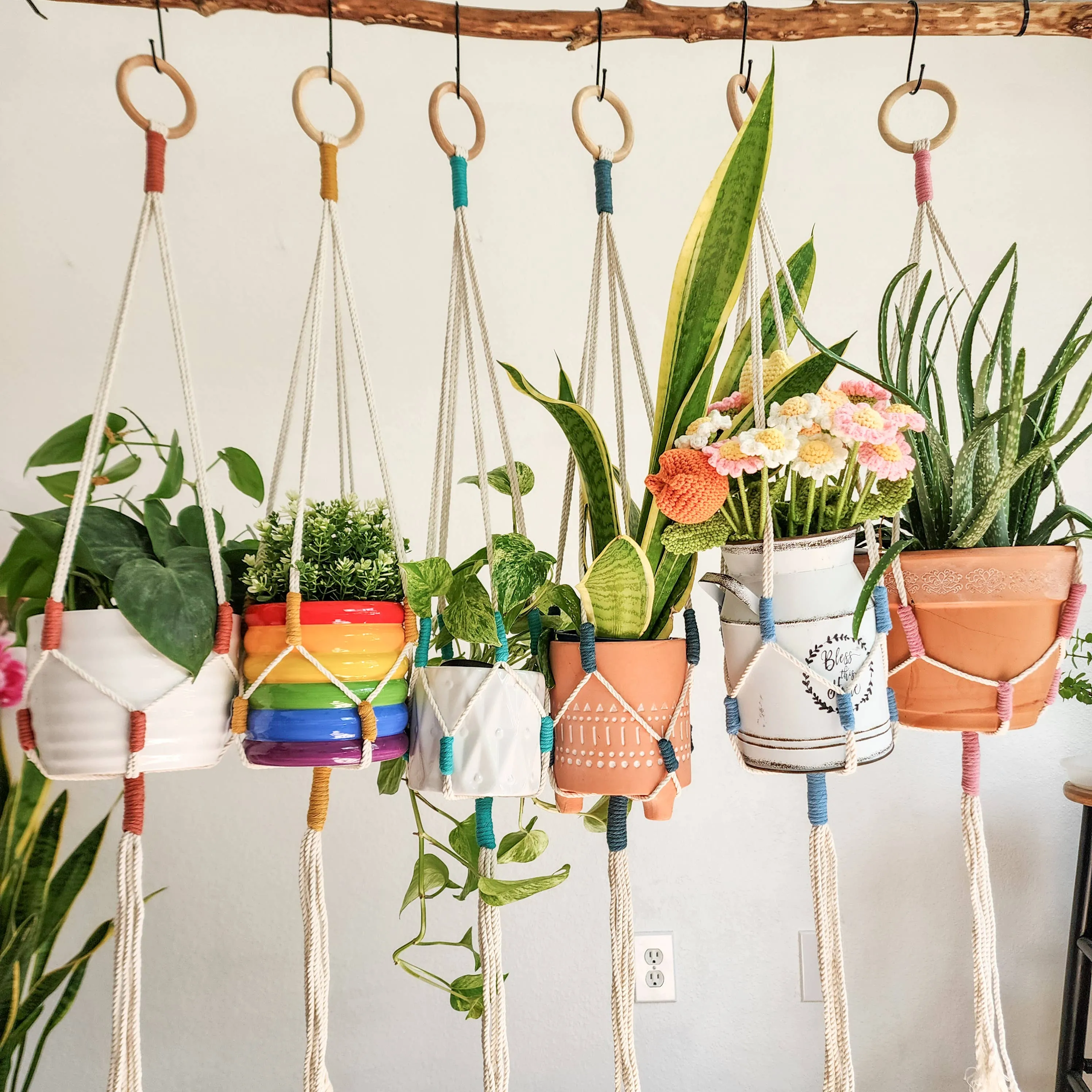 Color Block Plant Hangers, Handmade Macrame Plant Accessory WHOLESALE