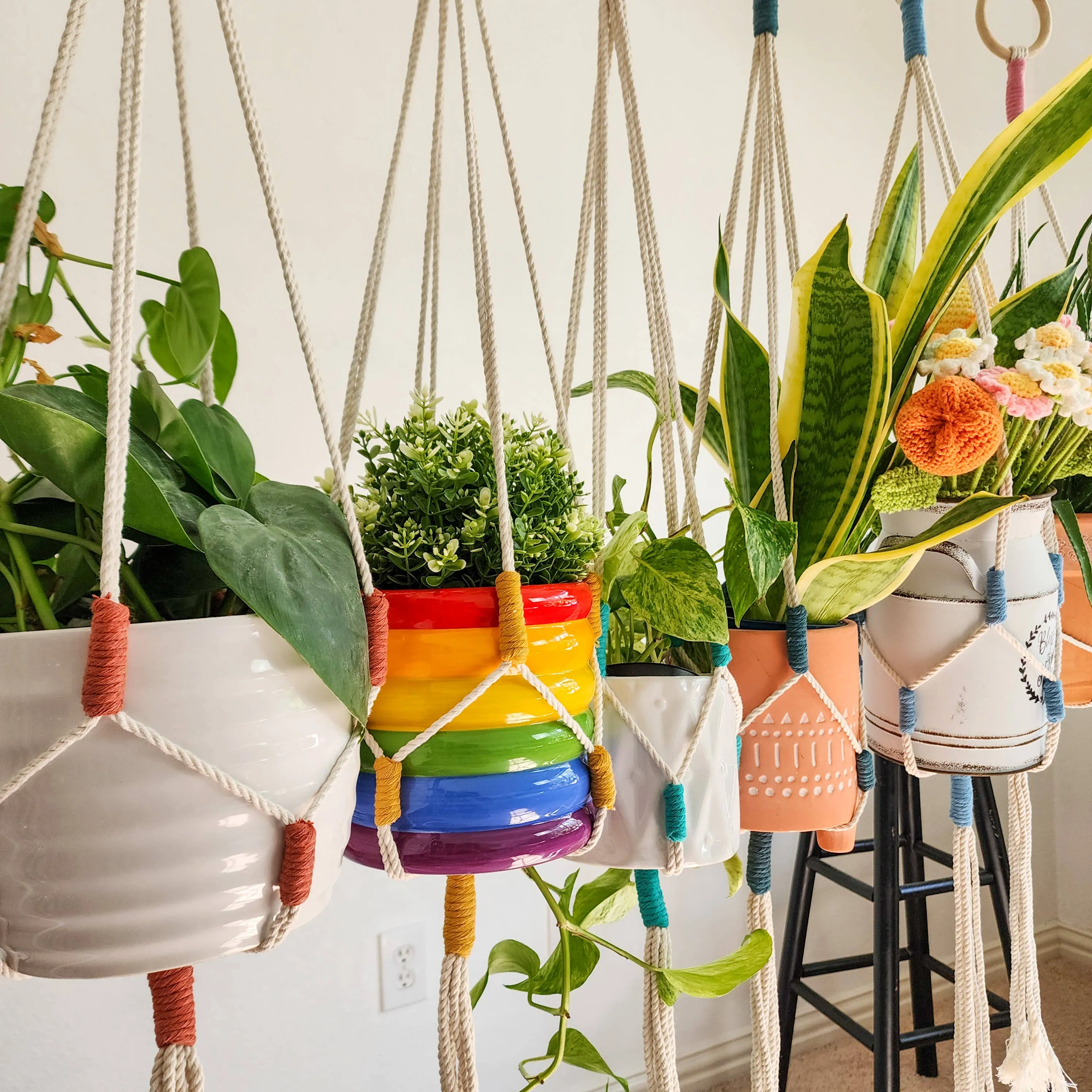Color Block Plant Hangers, Handmade Macrame Plant Accessory WHOLESALE