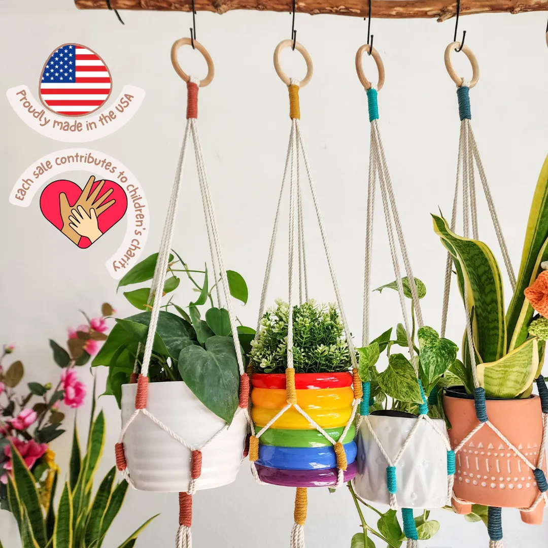 Color Block Plant Hangers, Handmade Macrame Plant Accessory WHOLESALE