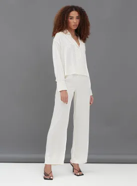 Cream Wide Leg Jacquard Trouser - Zaina