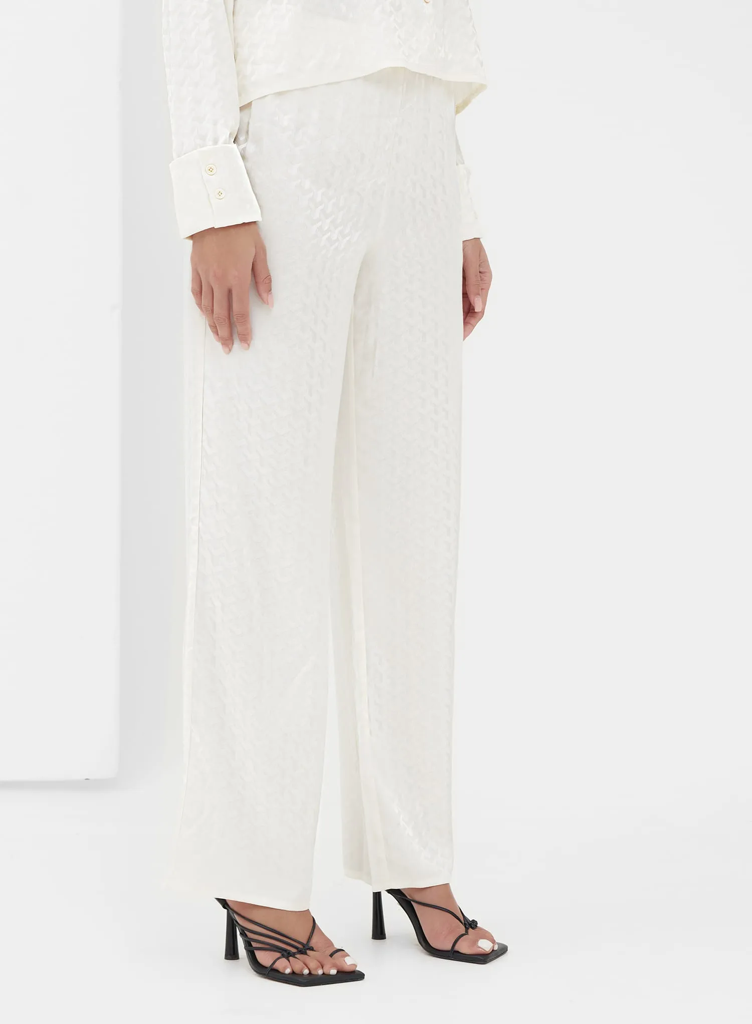 Cream Wide Leg Jacquard Trouser - Zaina