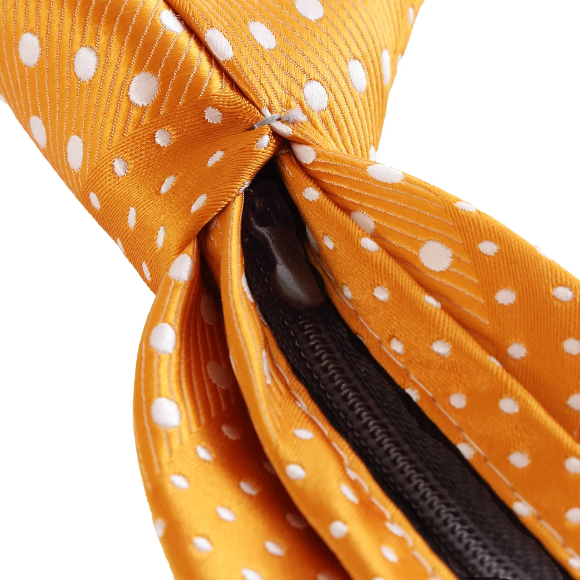 Crush - Orange Long Zipper Tie with Dotted Stripe