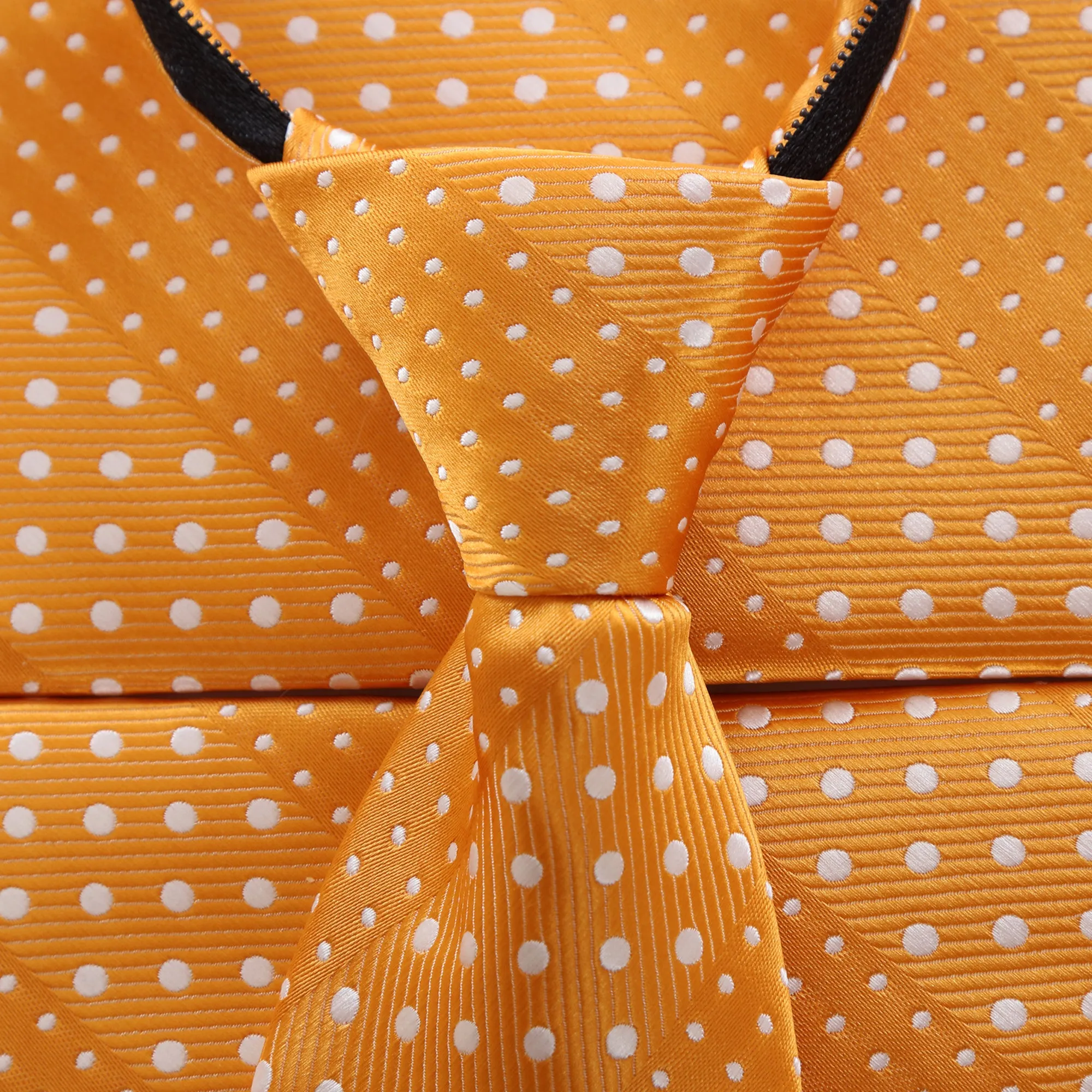 Crush - Orange Long Zipper Tie with Dotted Stripe