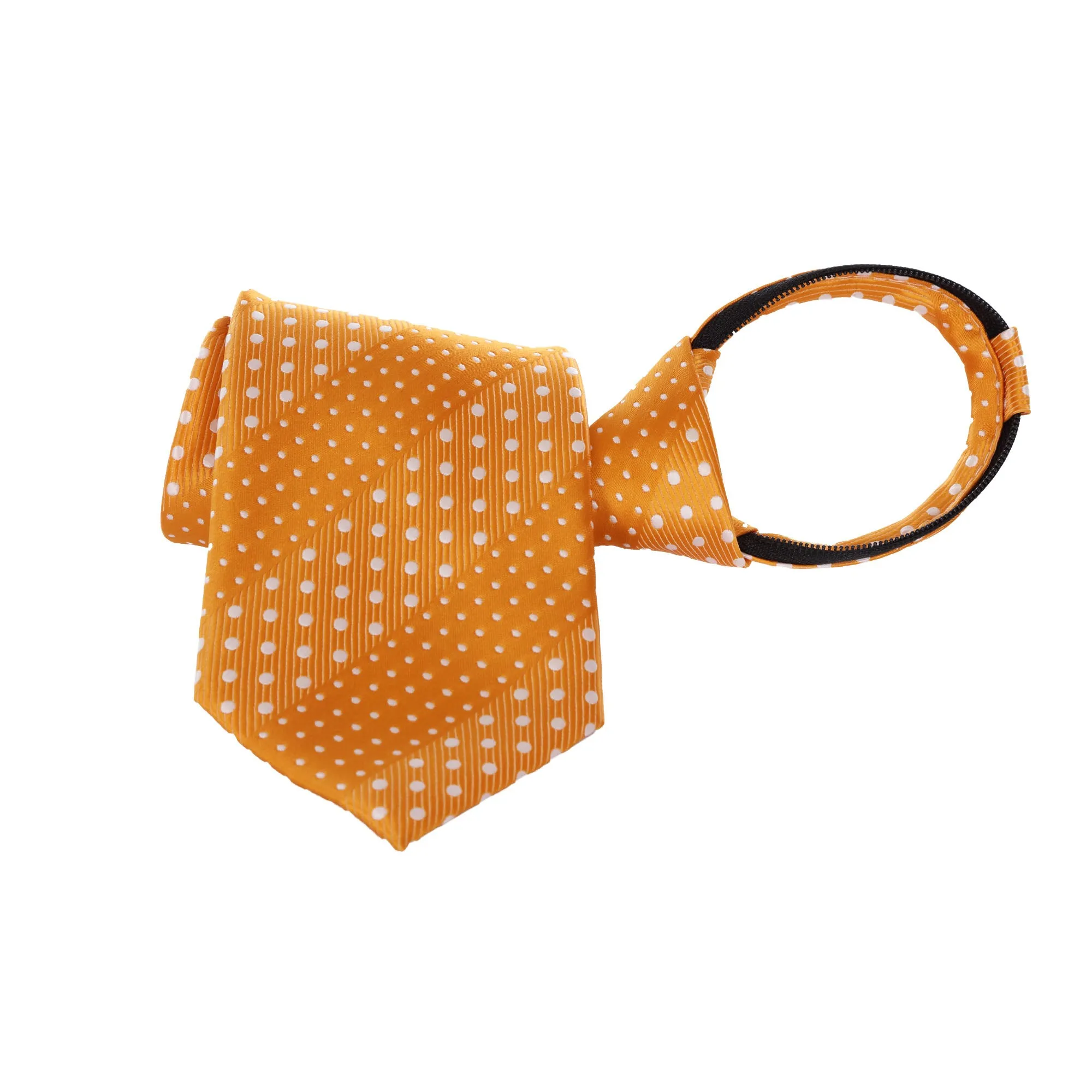 Crush - Orange Long Zipper Tie with Dotted Stripe