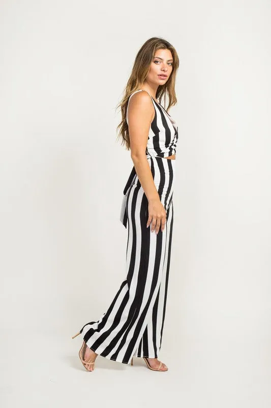 Cutout Black and White Striped Jumpsuit