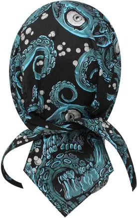 Da Kraken Octopus Sea Monster Tentacles Head Wrap Durag Doo Rag Biker Skull Cap Hat Helmet Liner Moisture Wicking Sweatband Turquoise