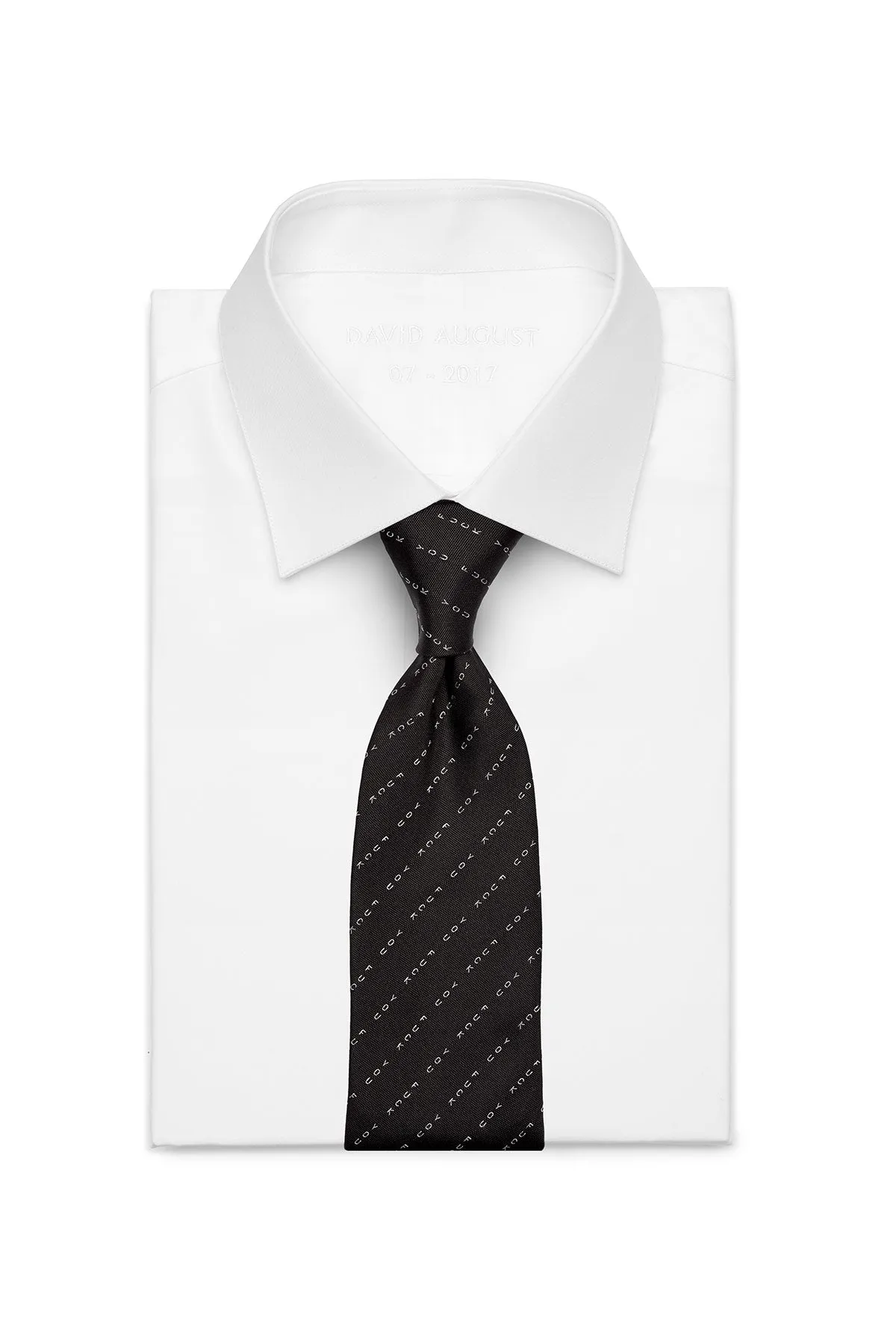 David August Exclusive Silk Woven Eff You Tie in Black with White Pinstripe