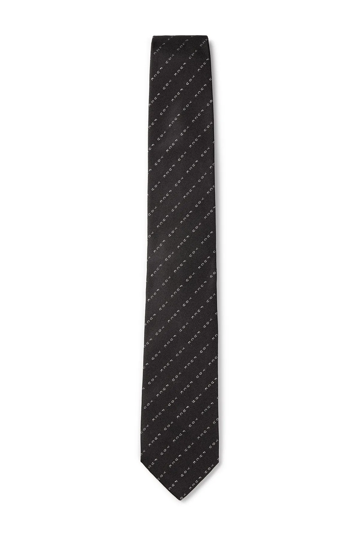 David August Exclusive Silk Woven Eff You Tie in Black with White Pinstripe
