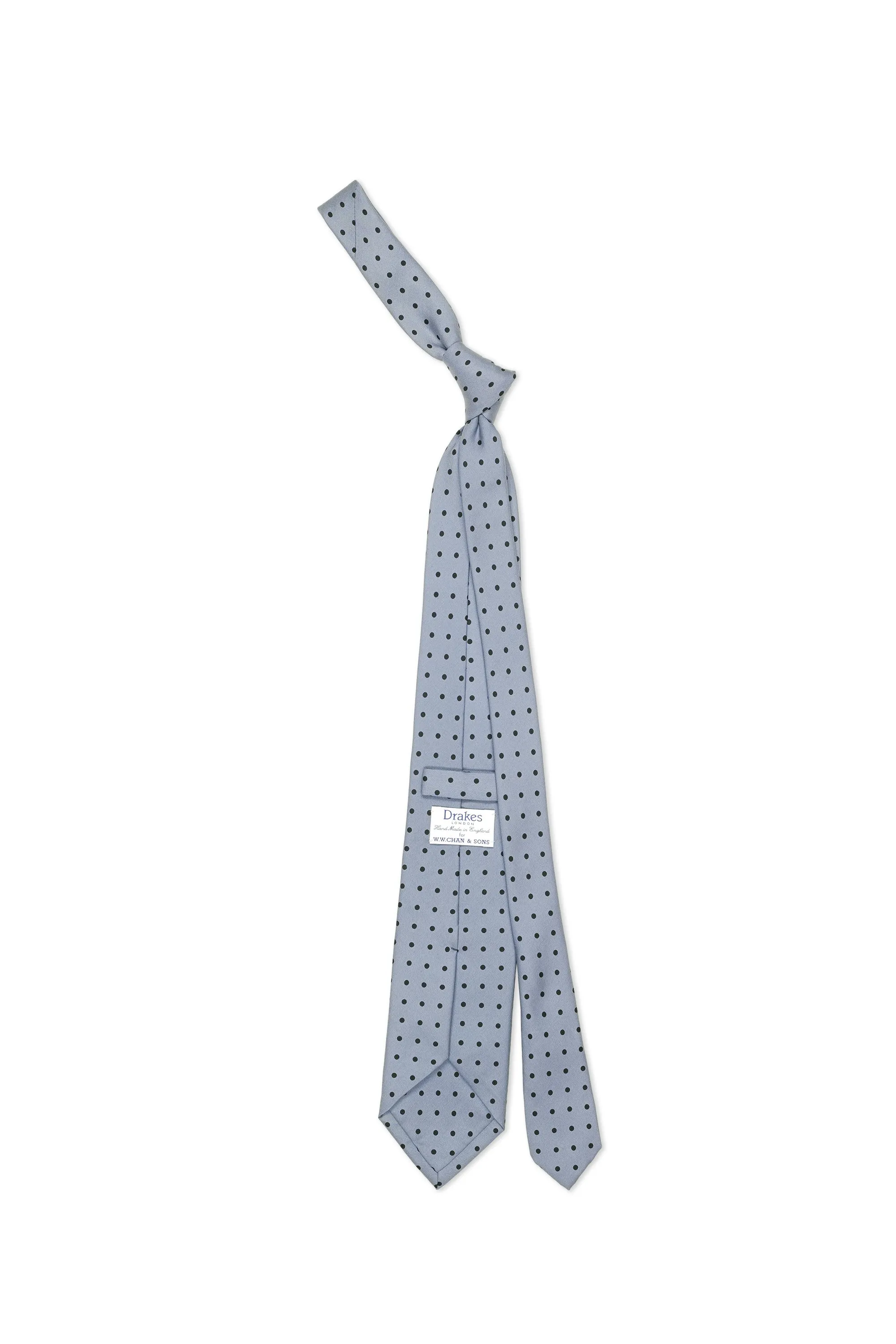 Drake's Blue with Navy Dots Silk Tie