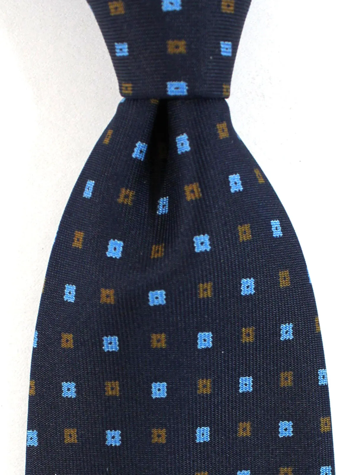 E. Marinella Silk Tie Navy Blue Brown Geometric