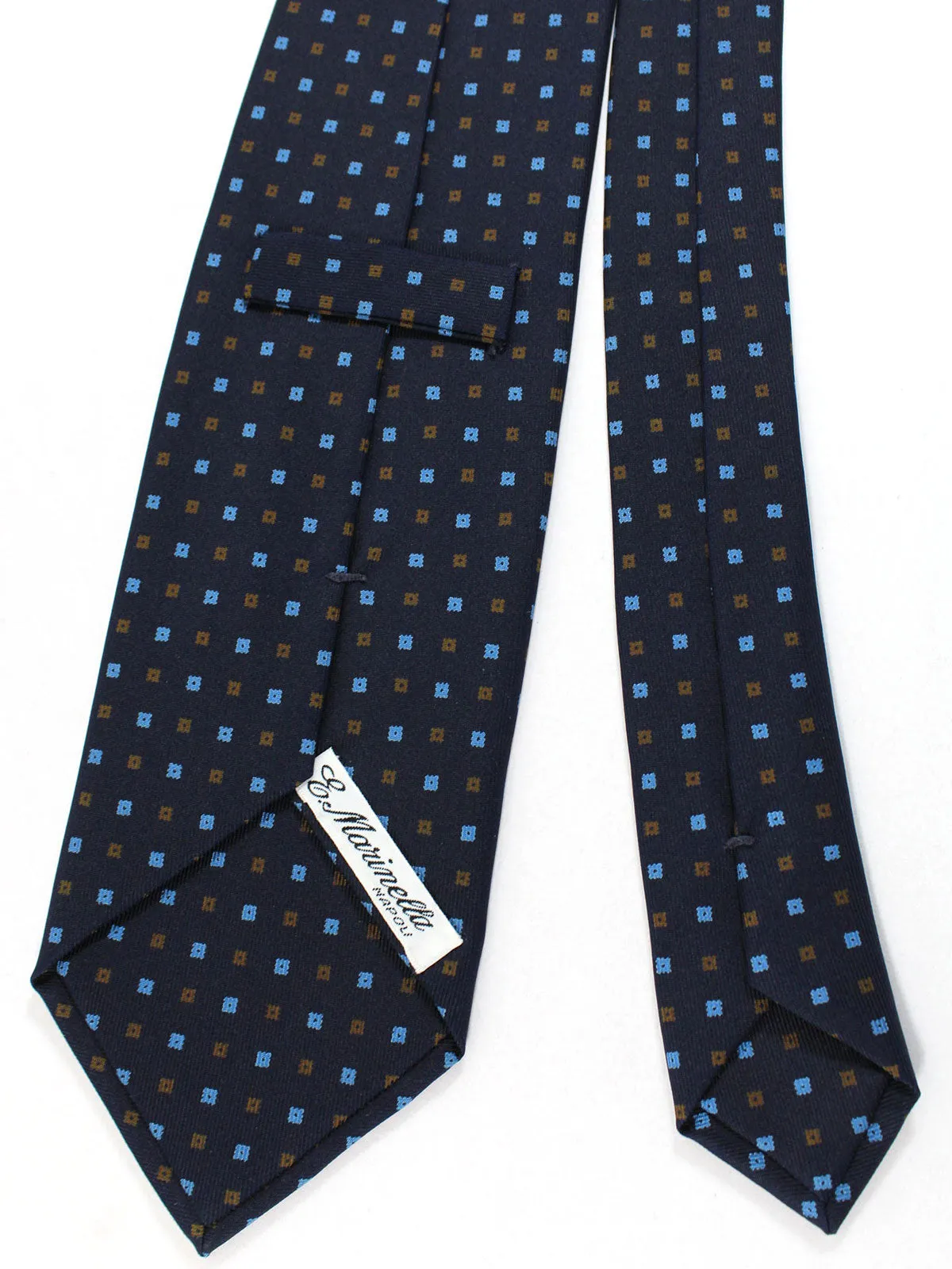 E. Marinella Silk Tie Navy Blue Brown Geometric