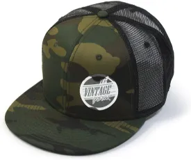 Embroidered Vintage Cars Cotton Flat Brim Mesh Snapback Trucker Baseball Cap
