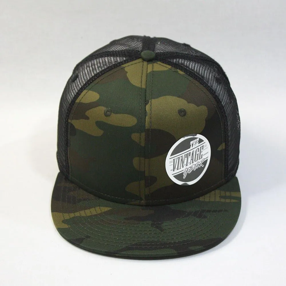 Embroidered Vintage Cars Cotton Flat Brim Mesh Snapback Trucker Baseball Cap