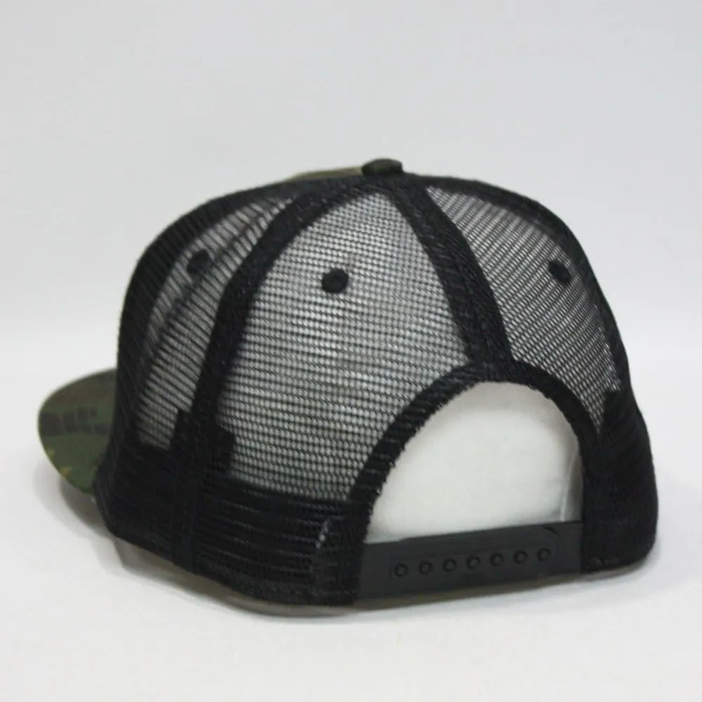 Embroidered Vintage Cars Cotton Flat Brim Mesh Snapback Trucker Baseball Cap