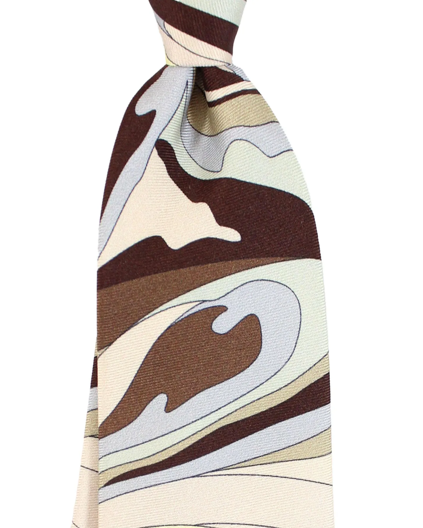 Emilio Pucci Silk Tie Signature Yellow Brown Taupe Swirl
