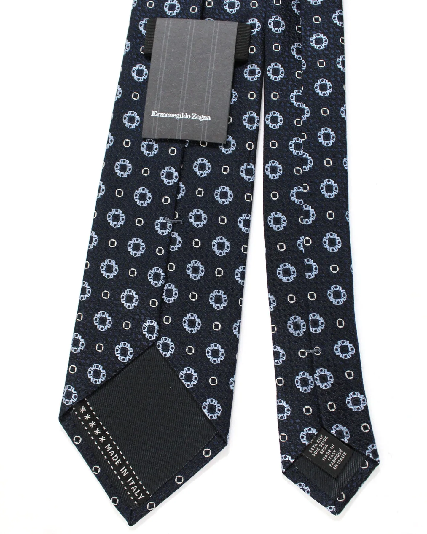 Ermenegildo Zegna Silk Tie Black Silver Geometric - Hand Made in Italy