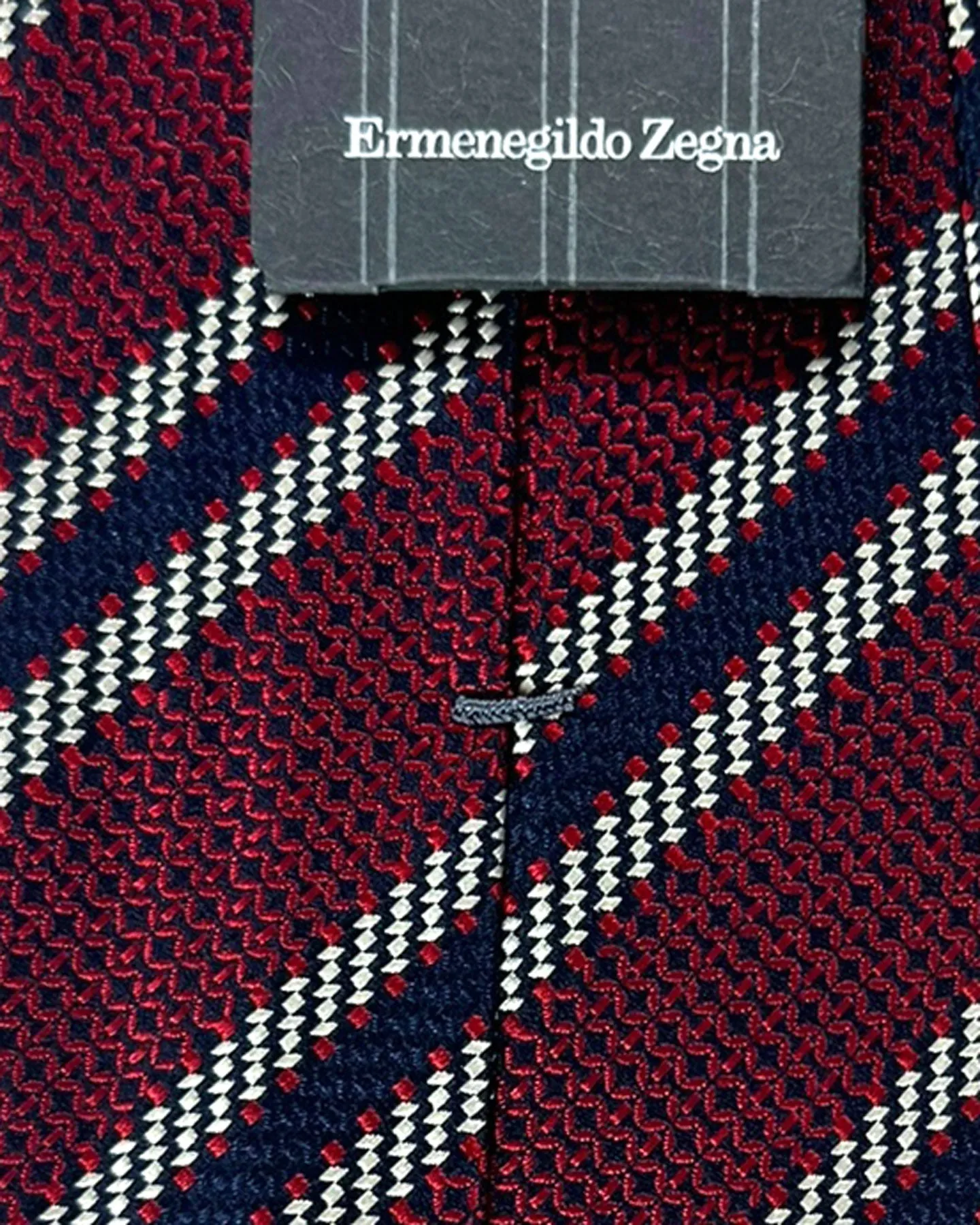 Ermenegildo Zegna Silk Tie Bordeaux Navy Silver Stripes - Hand Made in Italy