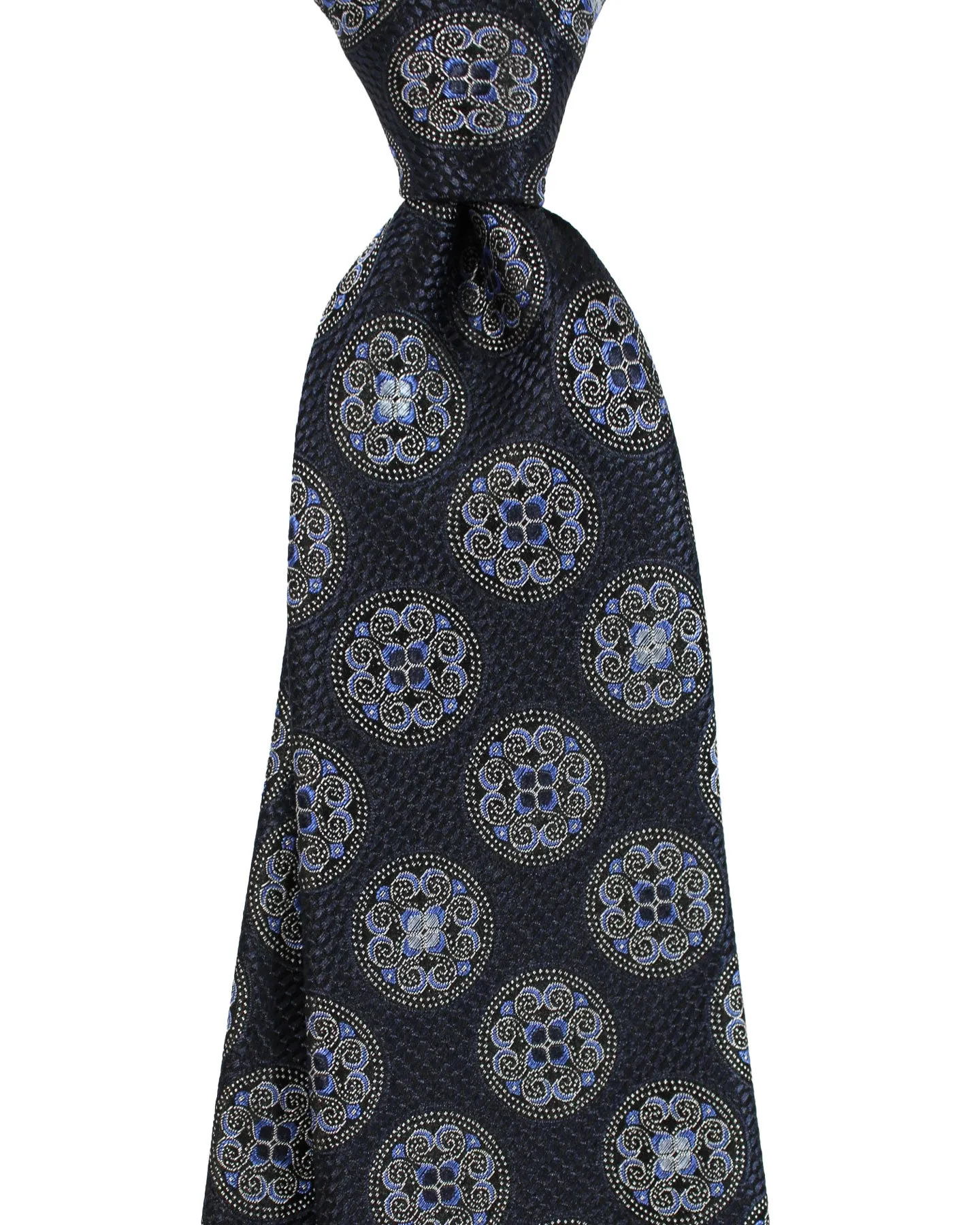 Ermenegildo Zegna Silk Tie Dark Blue Medallions - Hand Made in Italy