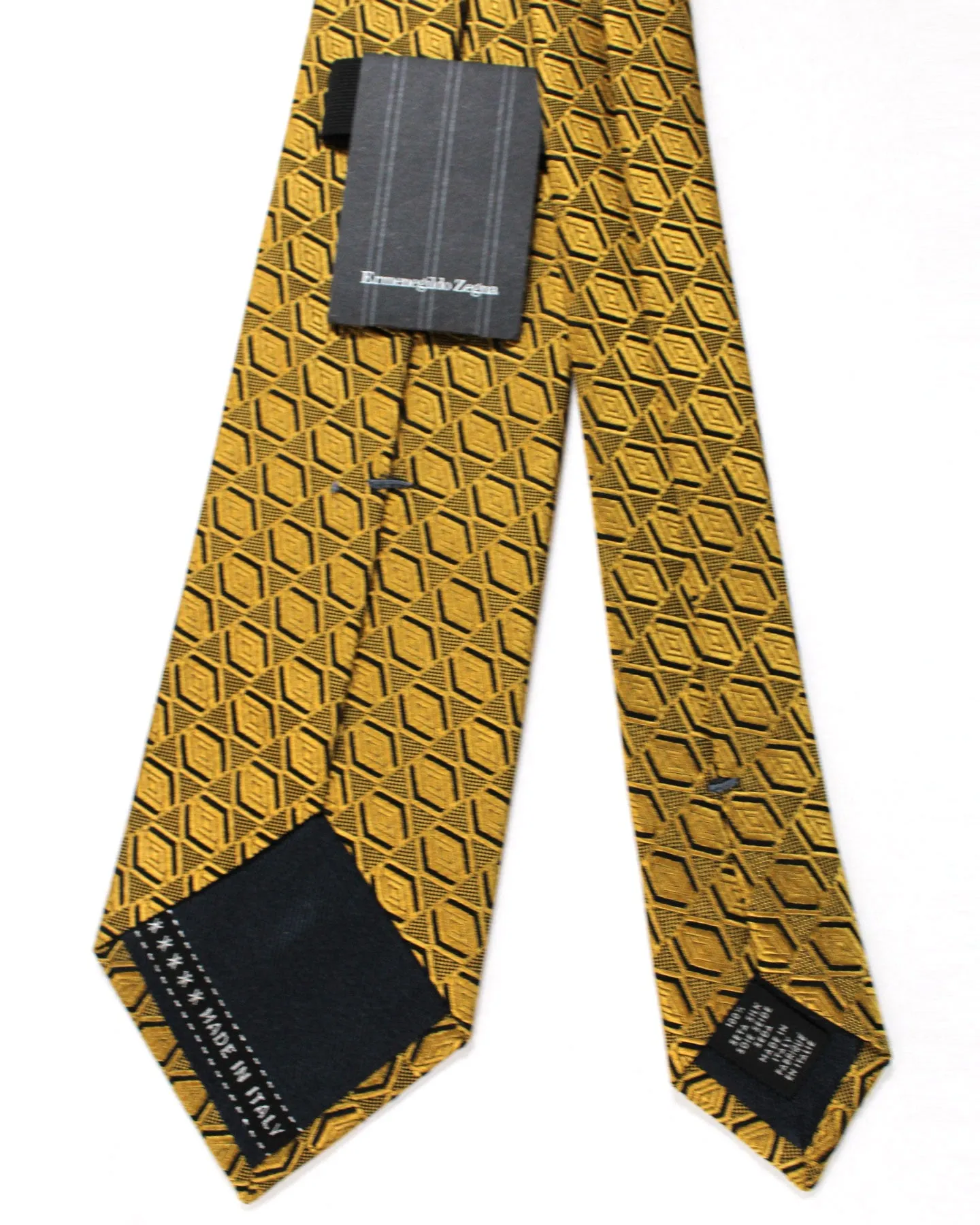Ermenegildo Zegna Silk Tie Mustard Gold Geometric SALE