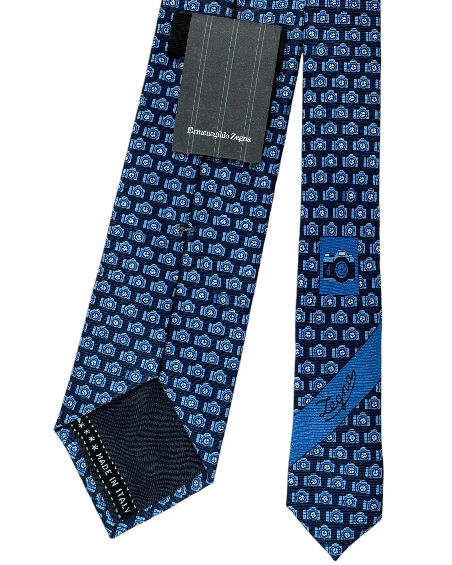 Ermenegildo Zegna Silk Tie Navy Blue Camera
