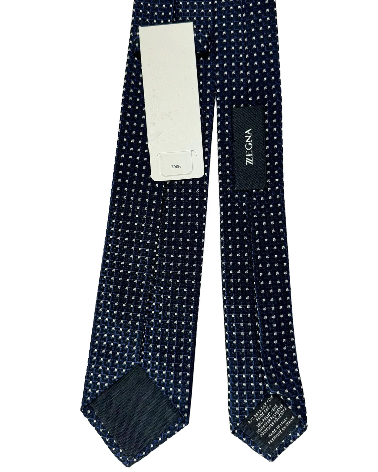 Ermenegildo Zegna Skinny Tie Midnight Blue Silver Mini Squares