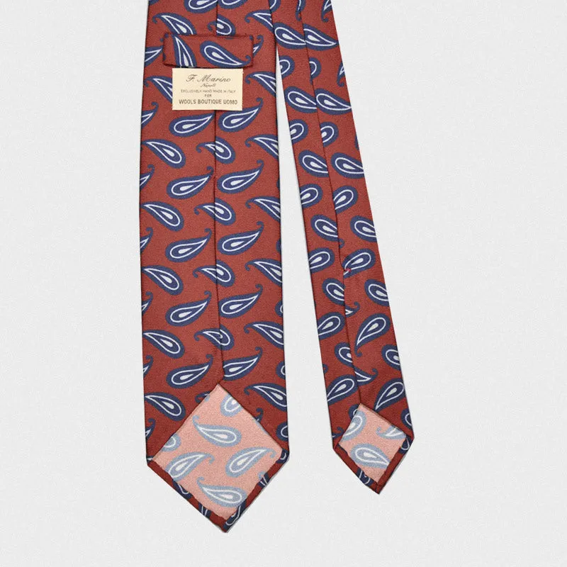F.Marino Handmade Silk Tie 3-Fold Paisley Bordò