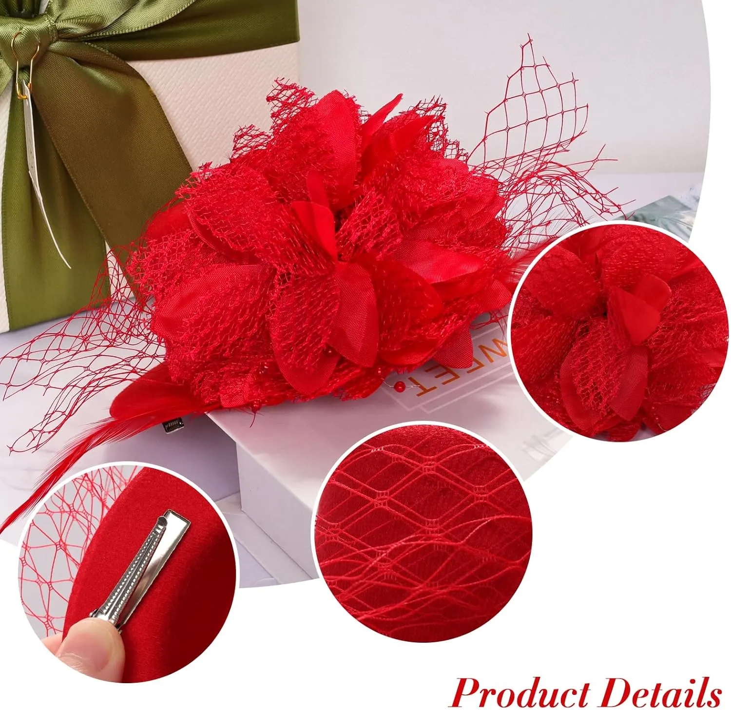Fumwase Flower Mini Top Hat Hair Clip Small Tea Party Hats Fancy Hats with Clip Fascinators Headwear for Women Ladies