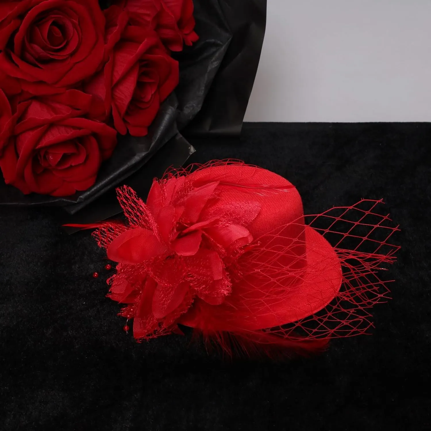 Fumwase Flower Mini Top Hat Hair Clip Small Tea Party Hats Fancy Hats with Clip Fascinators Headwear for Women Ladies