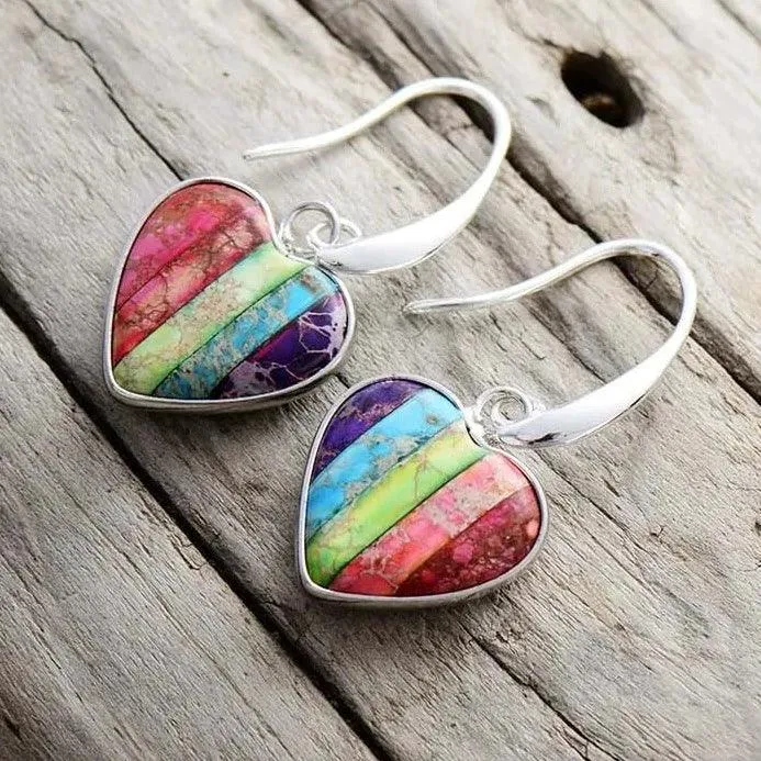 Giiny Chakra Jasper Hearts Drop Earrings
