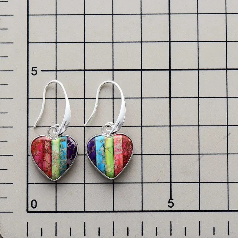 Giiny Chakra Jasper Hearts Drop Earrings