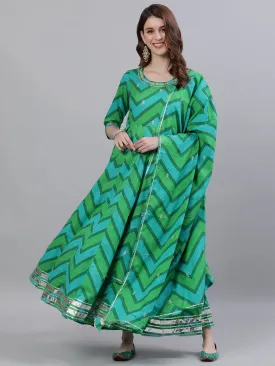 Glamorous Emerald Anarkali & Dupatta Set