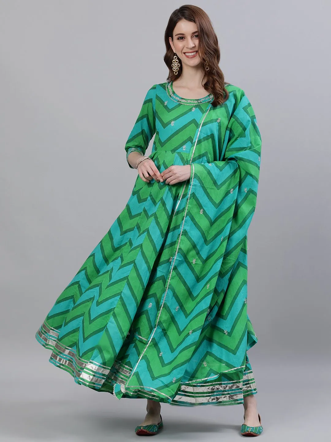 Glamorous Emerald Anarkali & Dupatta Set
