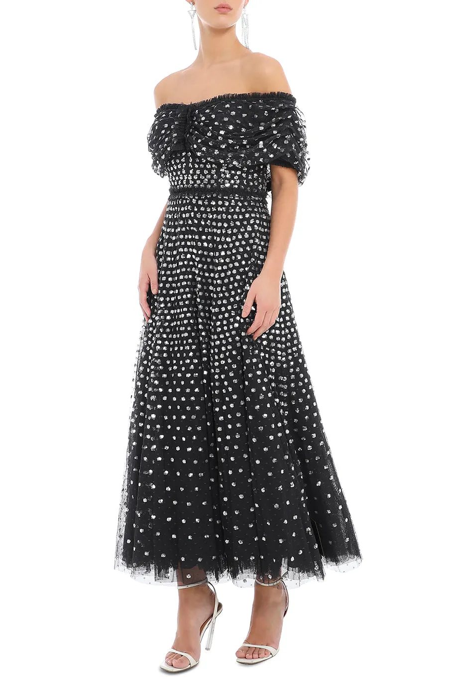 Grace Gloss Off-Shoulder Ankle Gown