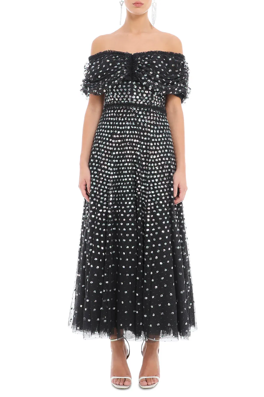 Grace Gloss Off-Shoulder Ankle Gown
