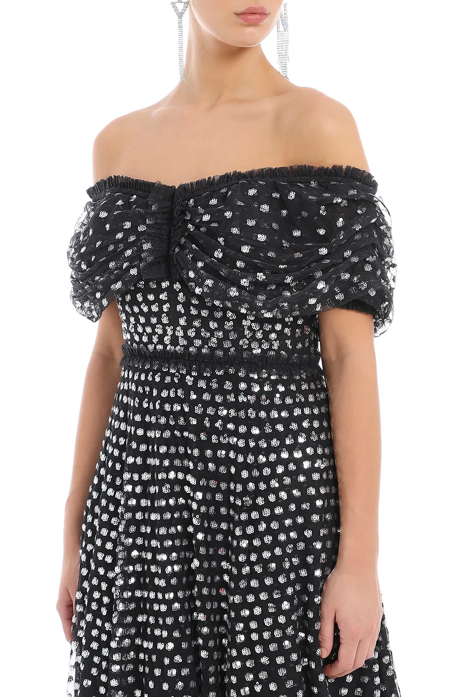 Grace Gloss Off-Shoulder Ankle Gown