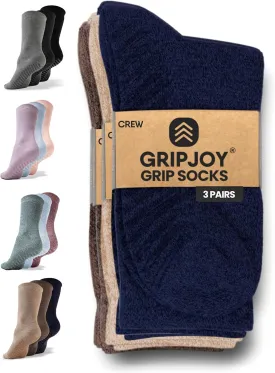 Gripjoy Non-Slip Socks for Women - Crew, 3 Pairs