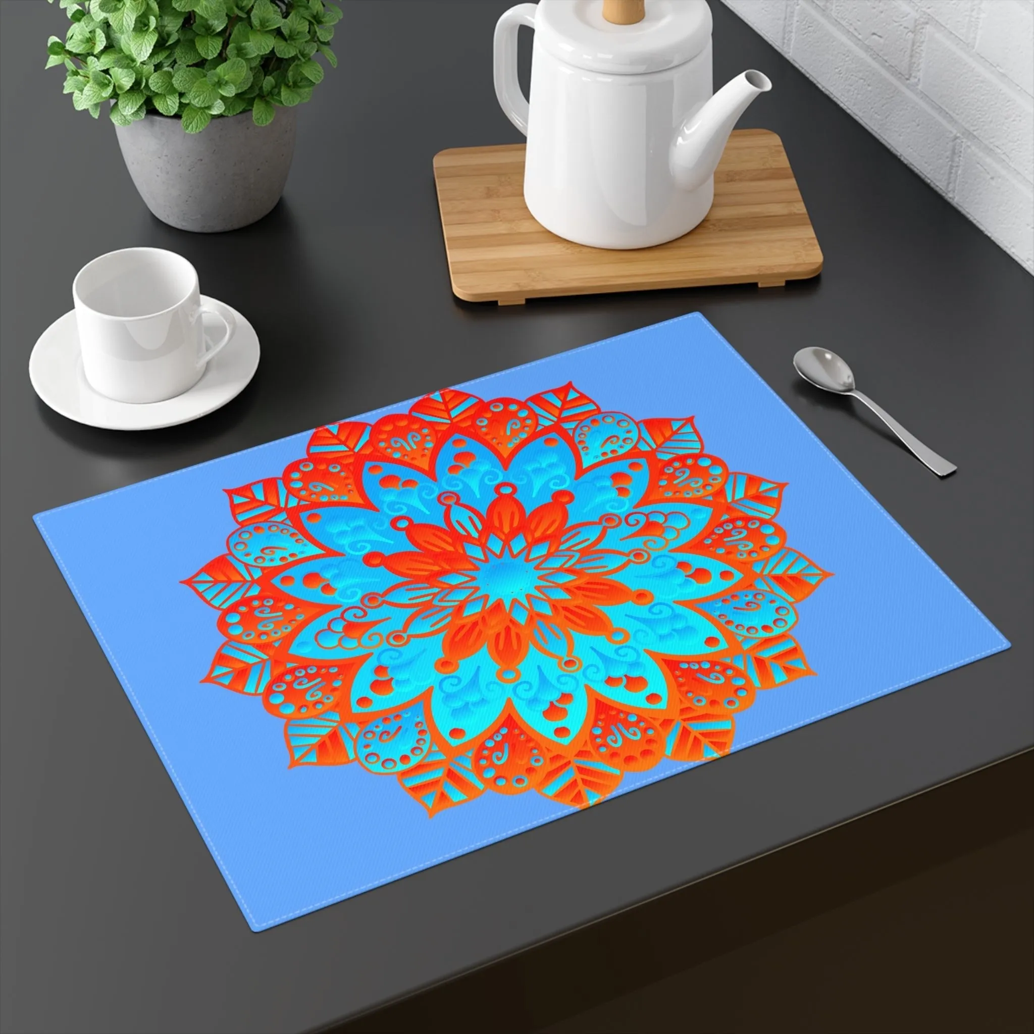 Hand Drawn Mandala Art Placemat - Blue-Orange - 1pc