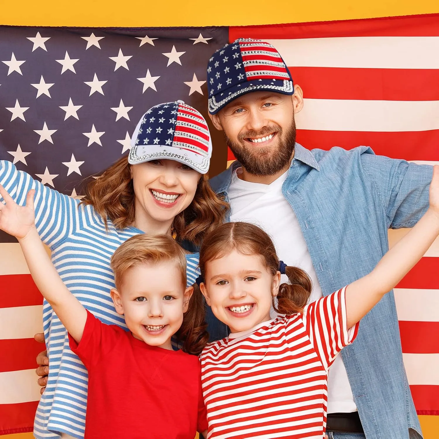 Hercicy 3 Pcs USA Hats Bling Patriotic American Baseball Hats Adjustable Independence Memorial Day Flag Caps for Men Women