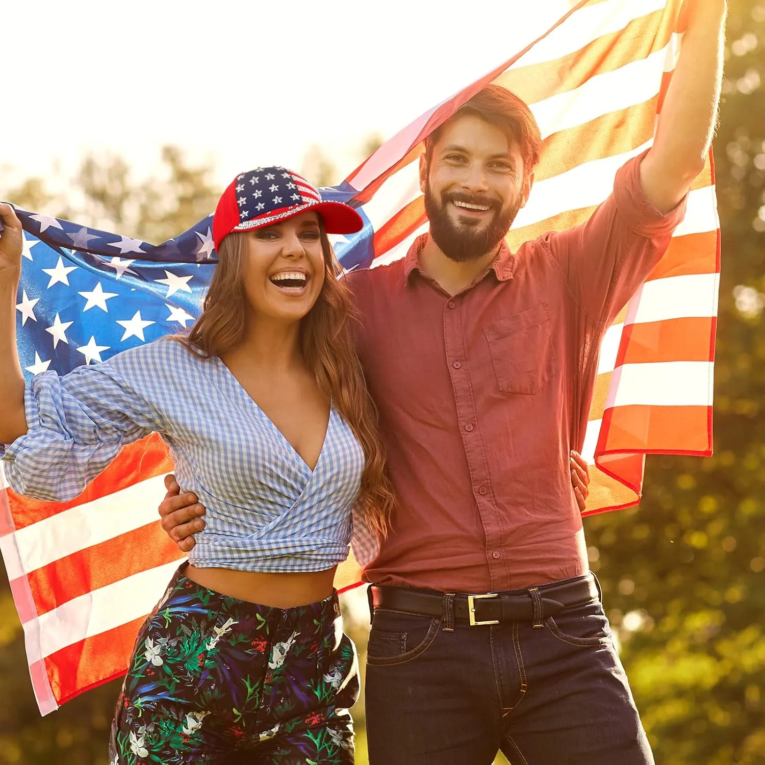 Hercicy 3 Pcs USA Hats Bling Patriotic American Baseball Hats Adjustable Independence Memorial Day Flag Caps for Men Women