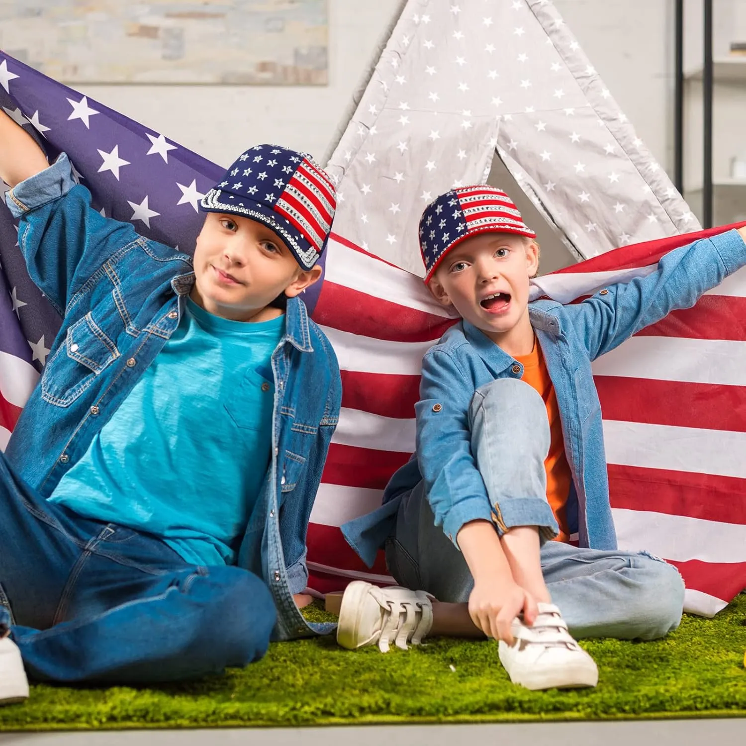 Hercicy 3 Pcs USA Hats Bling Patriotic American Baseball Hats Adjustable Independence Memorial Day Flag Caps for Men Women