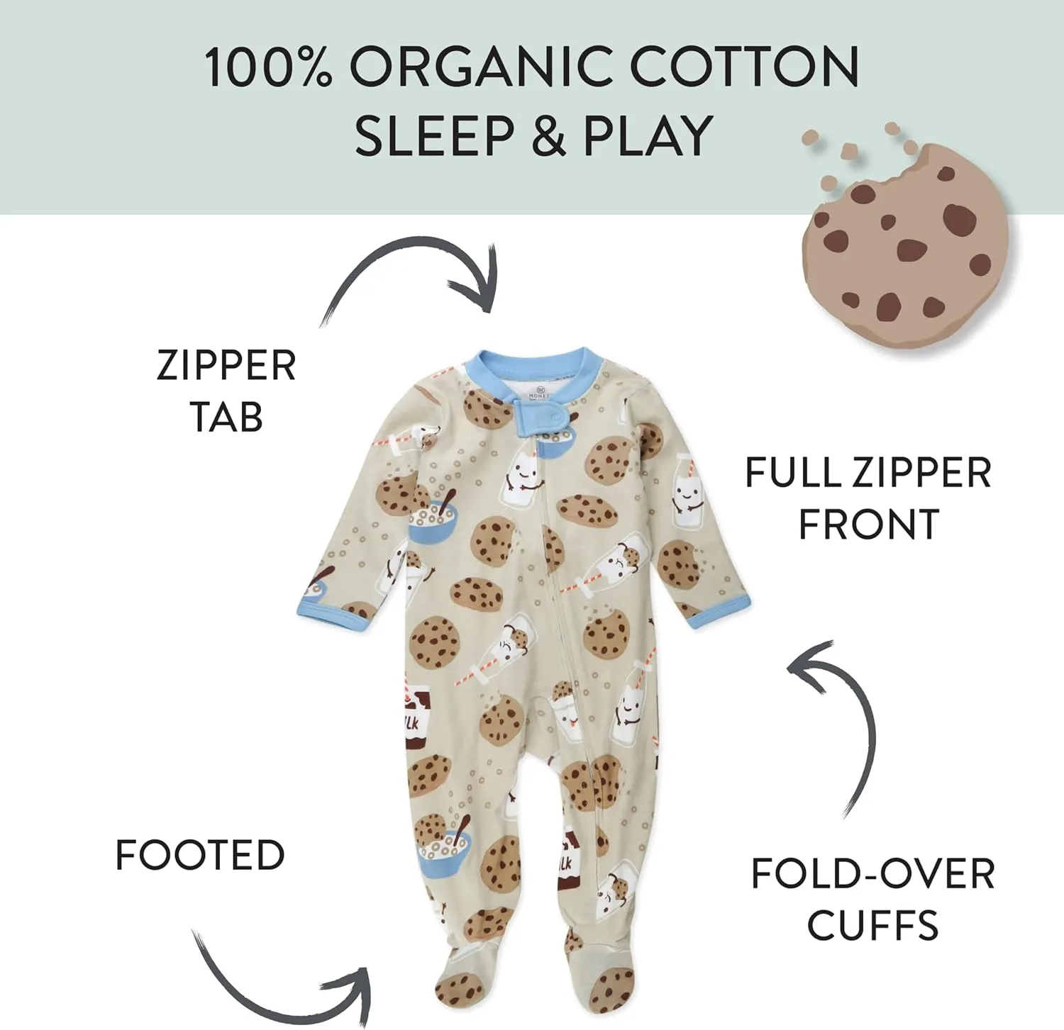 HonestBaby Sleep & Play Footed One-Piece Pajama Sleeper 100% Organic Cotton, Baby Boys