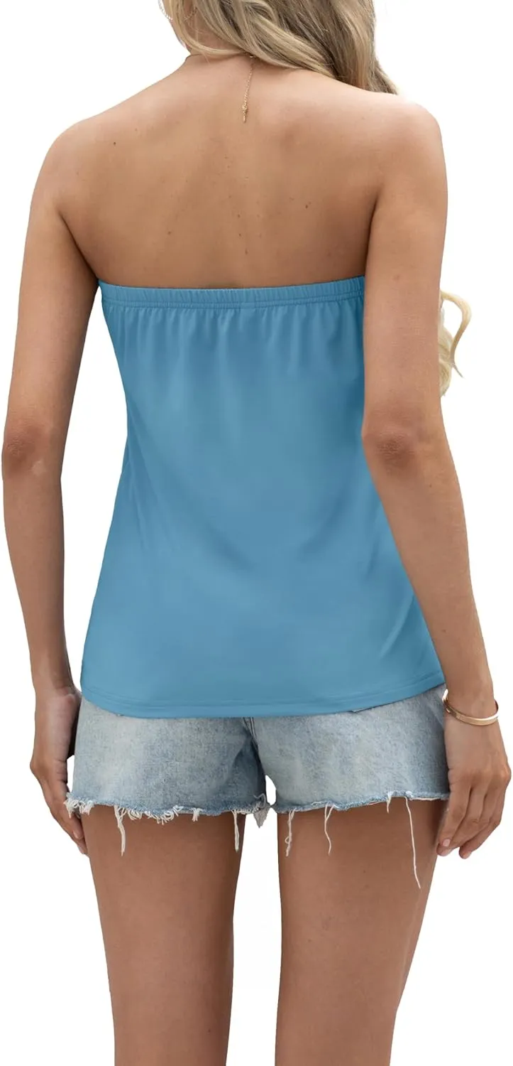 IWOLLENCE Women's Floral Tube Tops Casual Summer Backless Strapless Top Sleeveless Bandeau Tanks Shirt