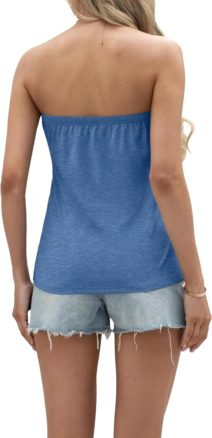 IWOLLENCE Women's Floral Tube Tops Casual Summer Backless Strapless Top Sleeveless Bandeau Tanks Shirt