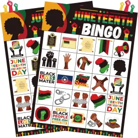 Juneteenth Games Juneteenth Bingo Game Juneteenth Party Games with 24 Juneteenth Players Cards for Adults Activities Supplies Favors Juneteenth Trivia Games